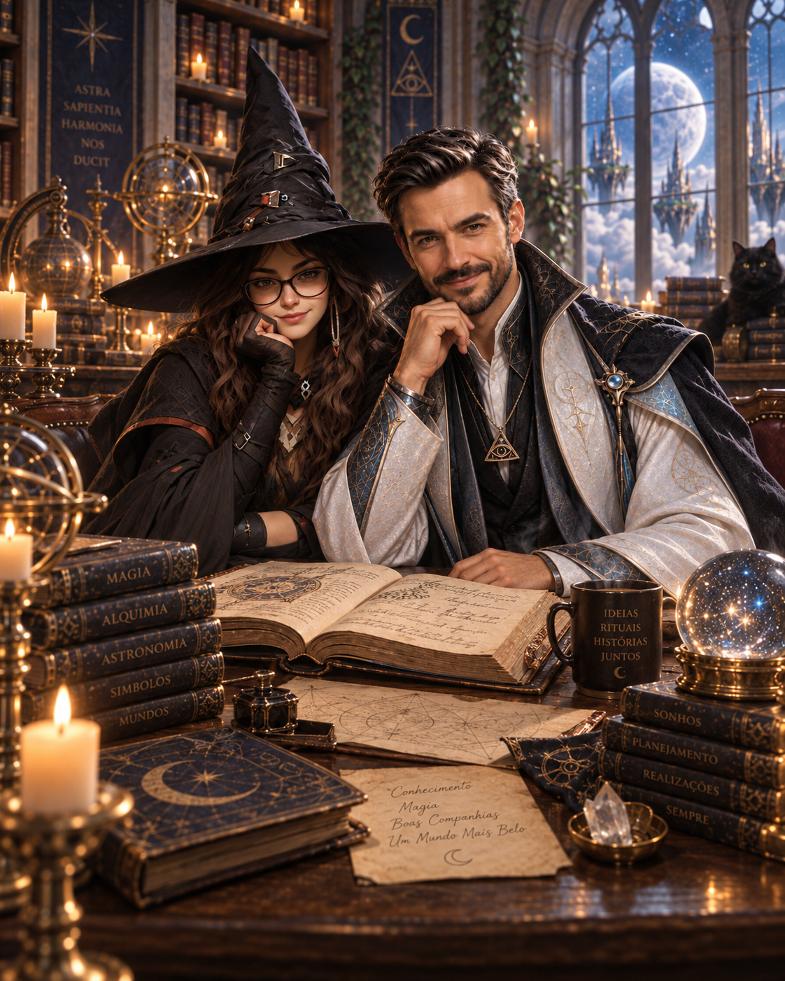 Eva e Nácar na biblioteca